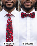 Crimson Pulse African Print Tie & Bow Tie Set | Red and Black Ankara Matching Set
