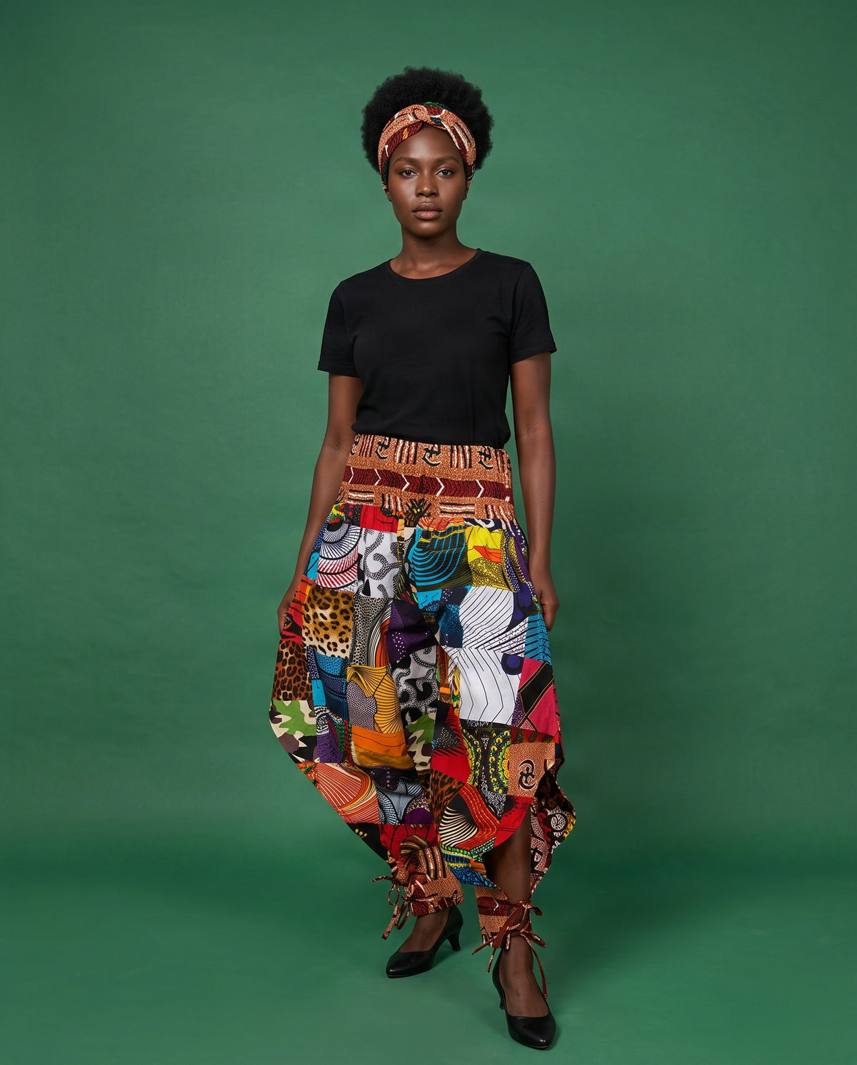 Women's Patchwork Jogger Pants with Ties