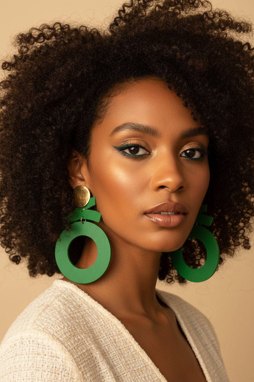 Bold Statement Earrings - Geometric Wood & Gold Drop Dangles