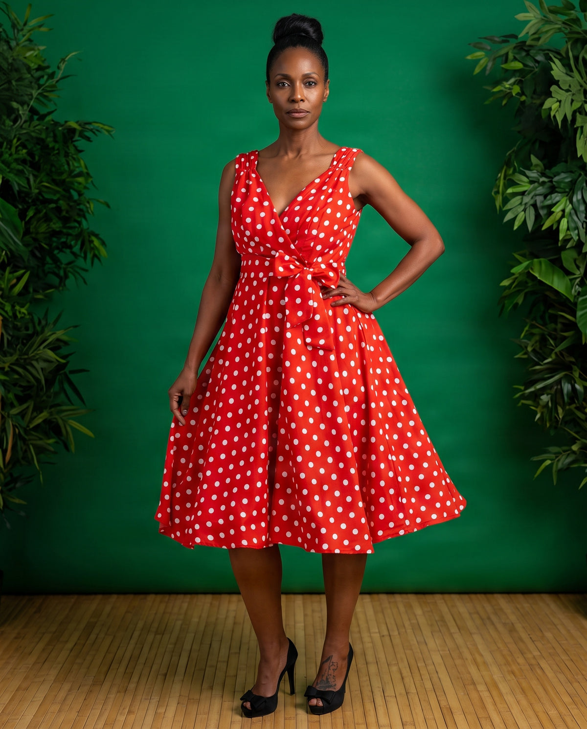 Vintage 1950s Red Polka Dot Swing Dress
